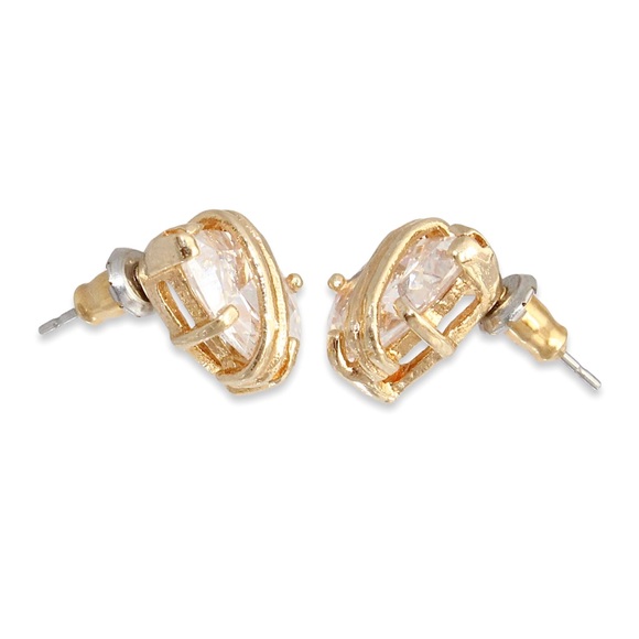 Vintage Cubic Zirconia Teardrop Stud Earrings Pear Shape Gold Plated Studs - Picture 2 of 3